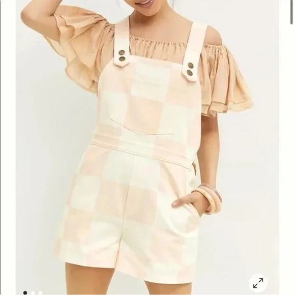 Anthropology Checkered Overalls Cotton Hipster Hippie Romper Hutch Shorts - Picture 14 of 14
